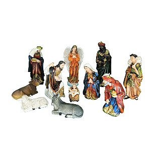 Presépio 11 peças resina importado 13cm dourado