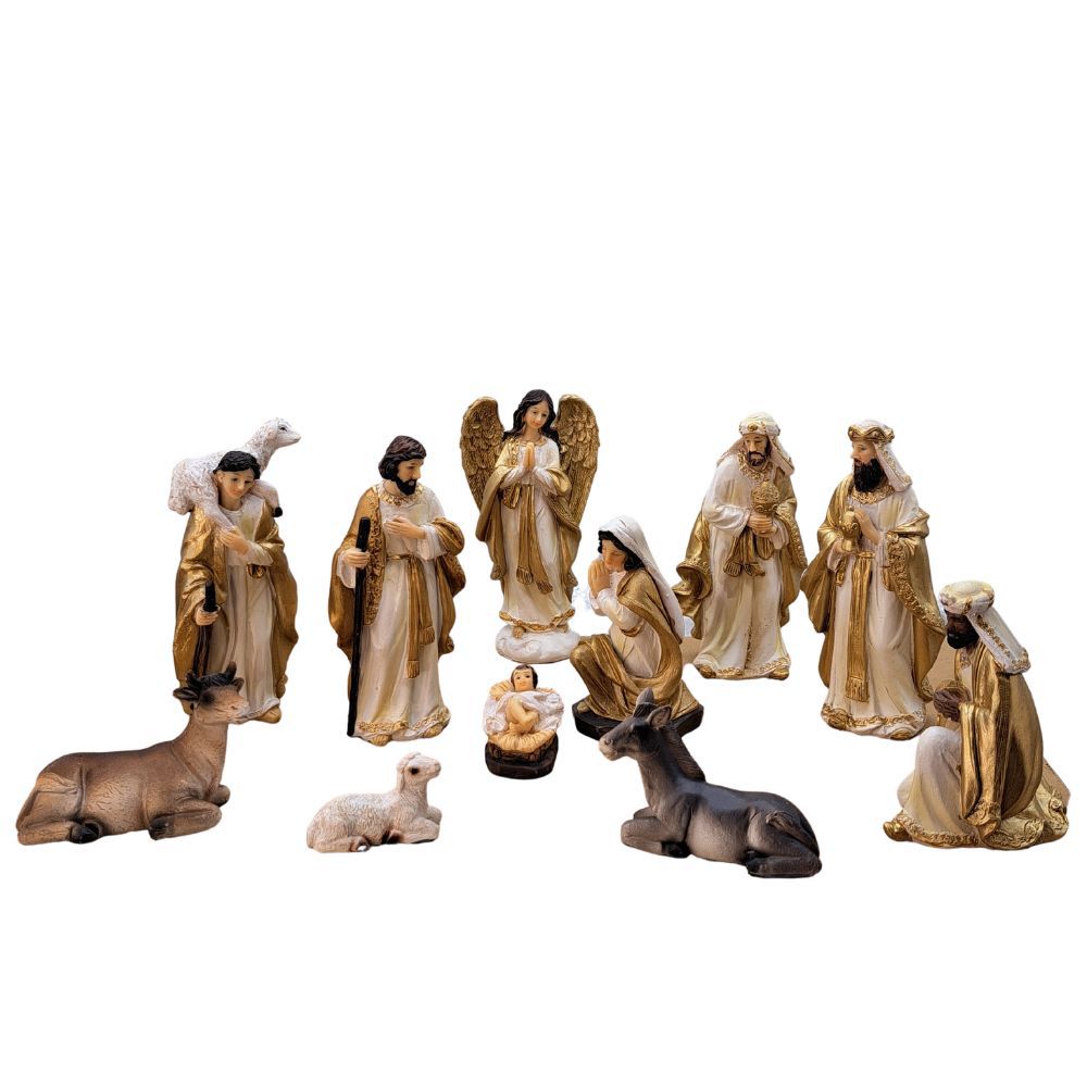 Presépio 11 peças resina importado 13cm dourado