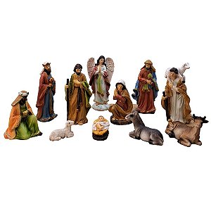 Presépio 11 peças resina importado 13cm dourado