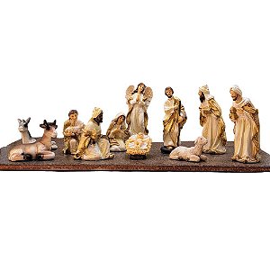 Presépio 11 peças resina importado cor e dourado 22cm