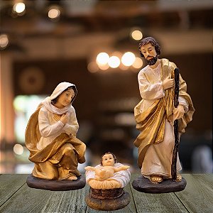 Presépio 3 peças resina importado 13cm dourado
