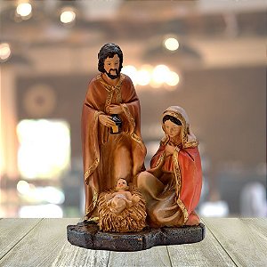 Presepio Sagrada Familia resina branco e dourado 21 cm