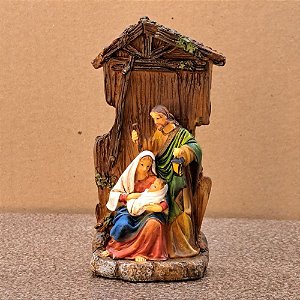 Presepio Sagrada Familia resina branco e dourado 21 cm