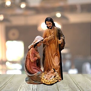 Presepio Sagrada Familia resina branco e dourado 21 cm