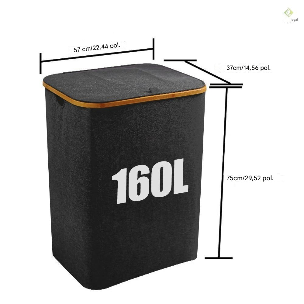 Cesto De Roupa Suja 160L Com Tampa Grande Dobrável 3 Divisórias