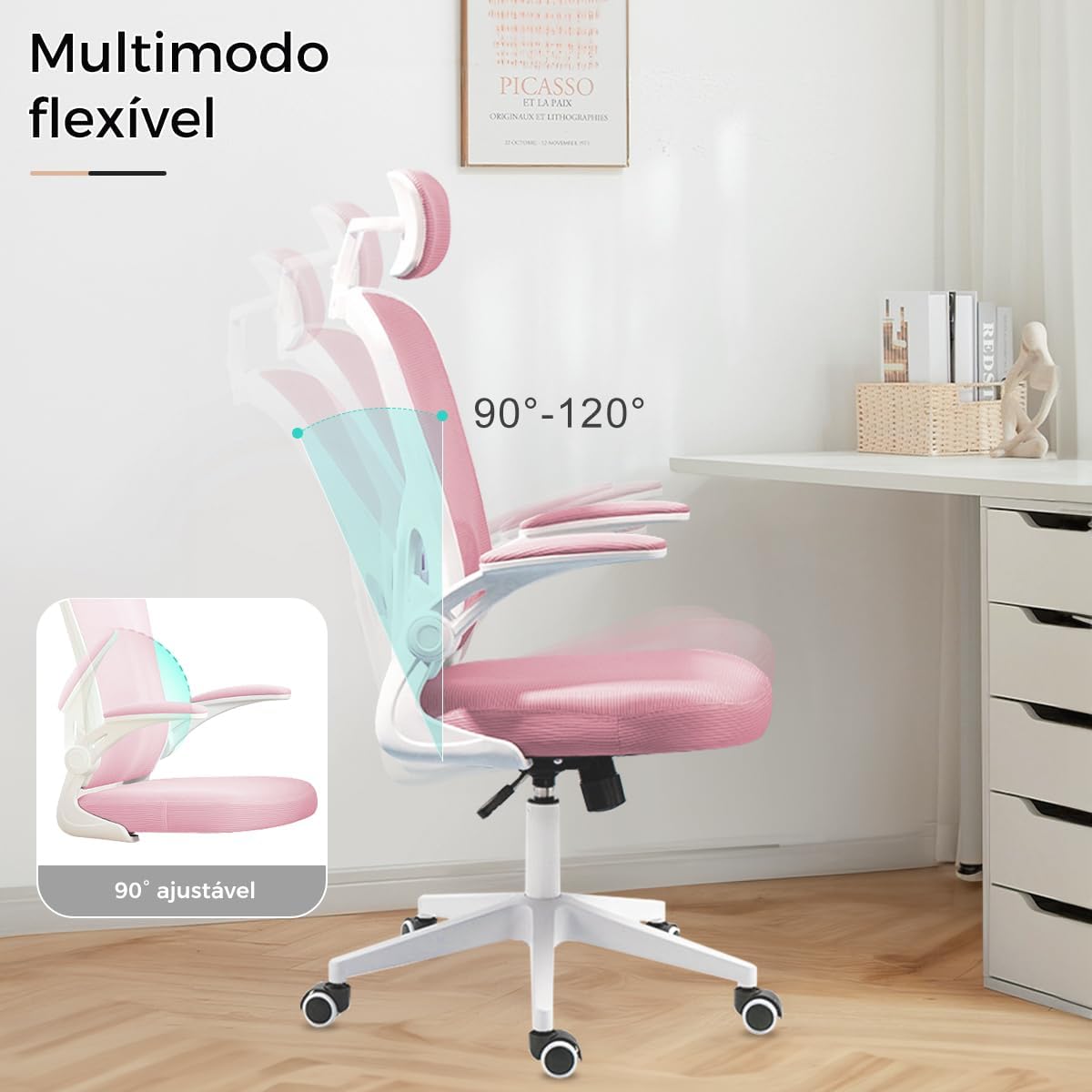 Cadeira de escritório ergonômica com estofado de mesh(Preto)