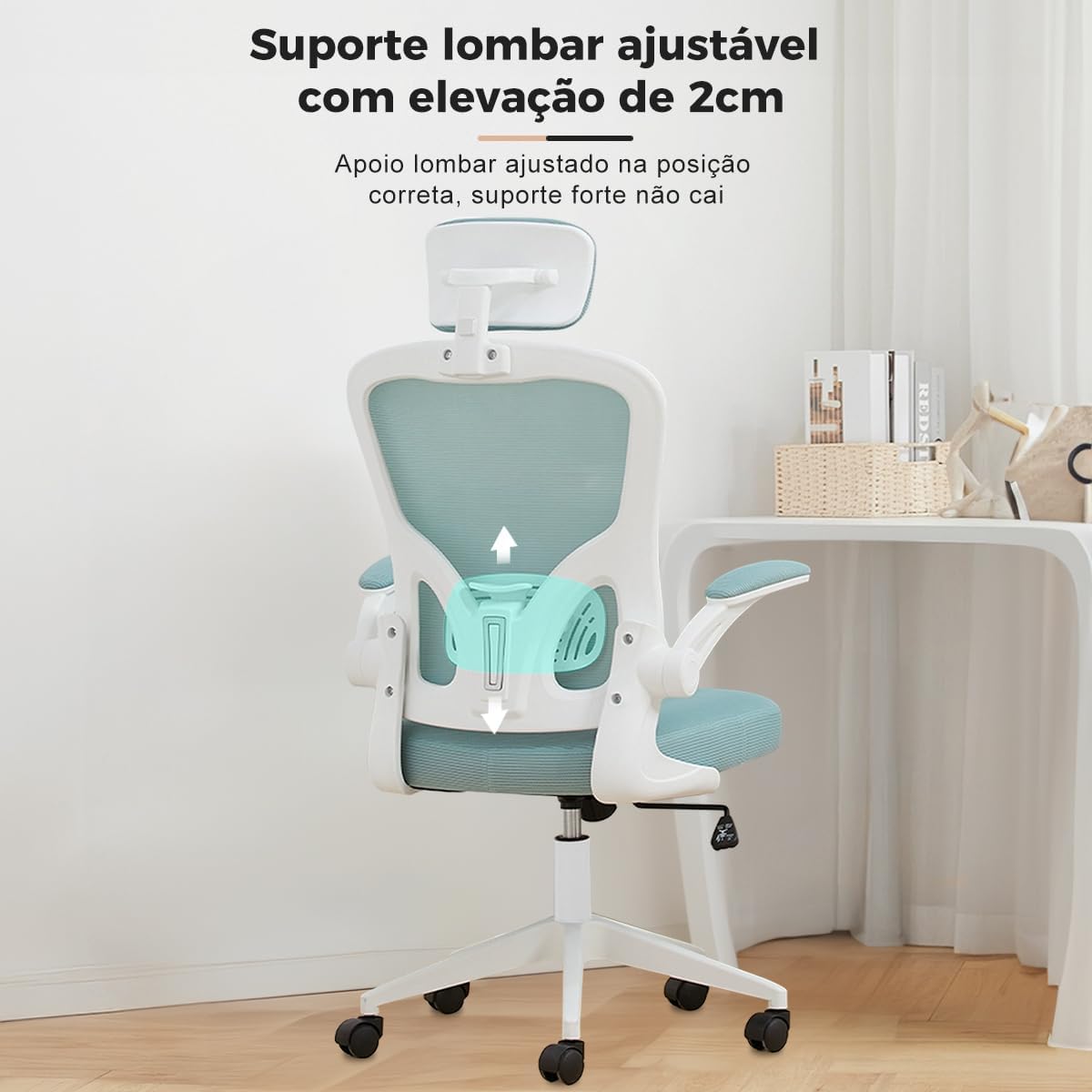 Cadeira de escritório ergonômica com estofado de mesh(Preto)