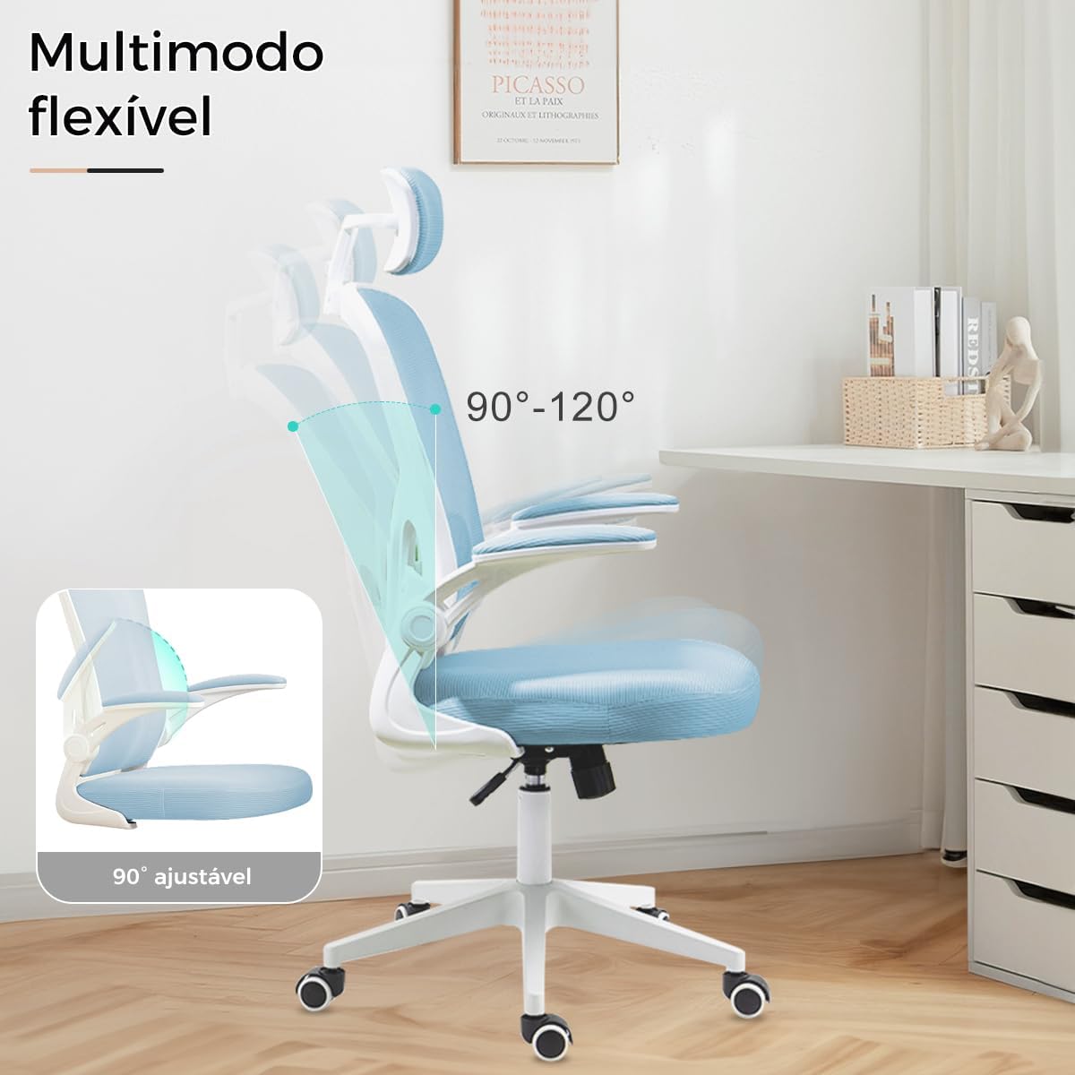 Cadeira de escritório ergonômica com estofado de mesh(Preto)