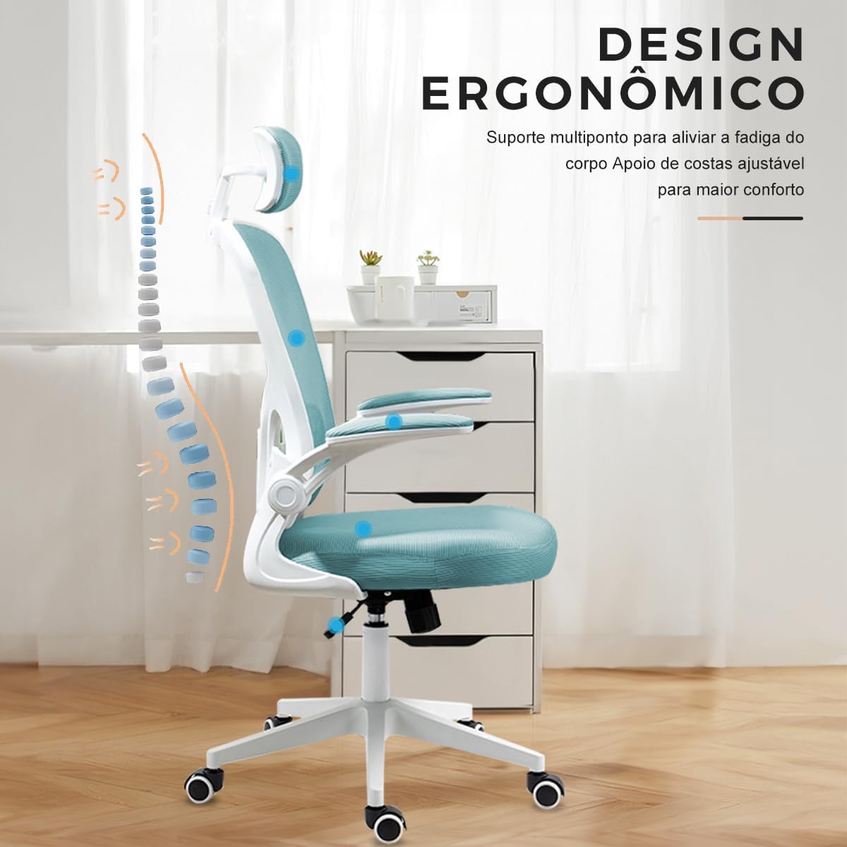 Cadeira de escritório ergonômica com estofado de mesh(Preto)