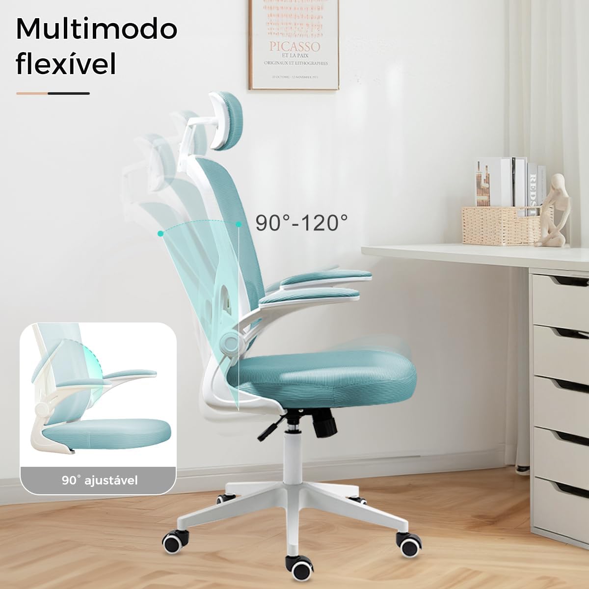 Cadeira de escritório ergonômica com estofado de mesh(Preto)