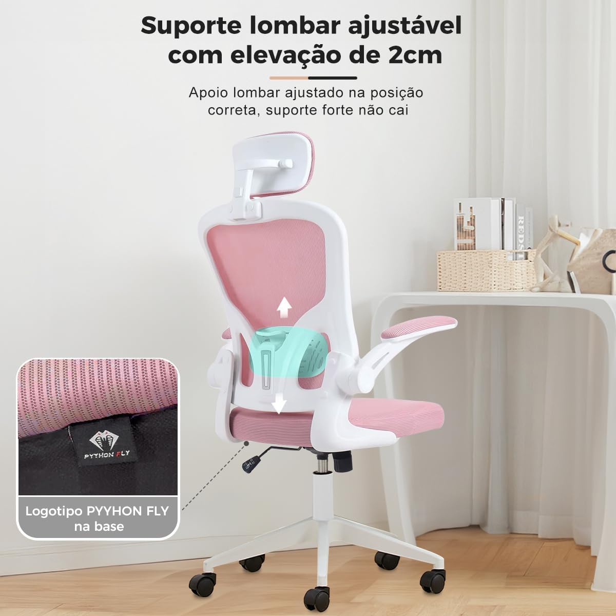 Cadeira de escritório ergonômica com estofado de mesh(Preto)