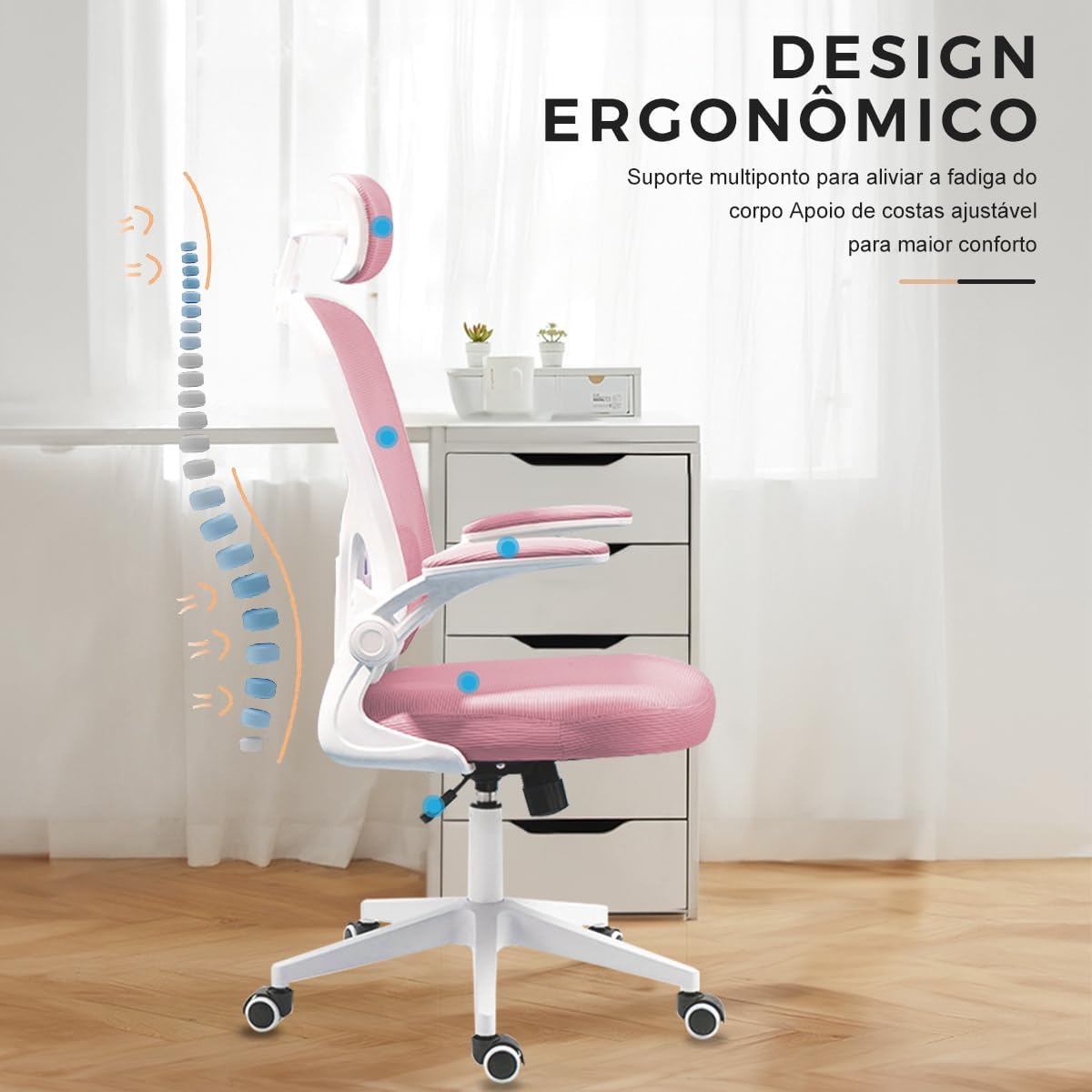 Cadeira de escritório ergonômica com estofado de mesh(Preto)