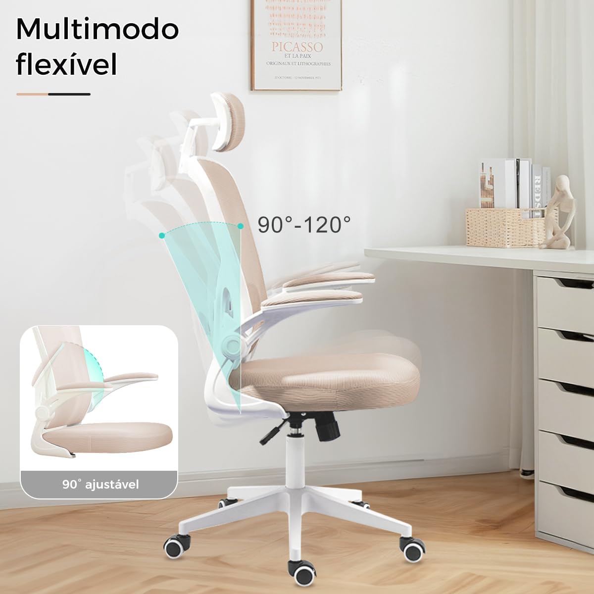 Cadeira de escritório ergonômica com estofado de mesh(Preto)
