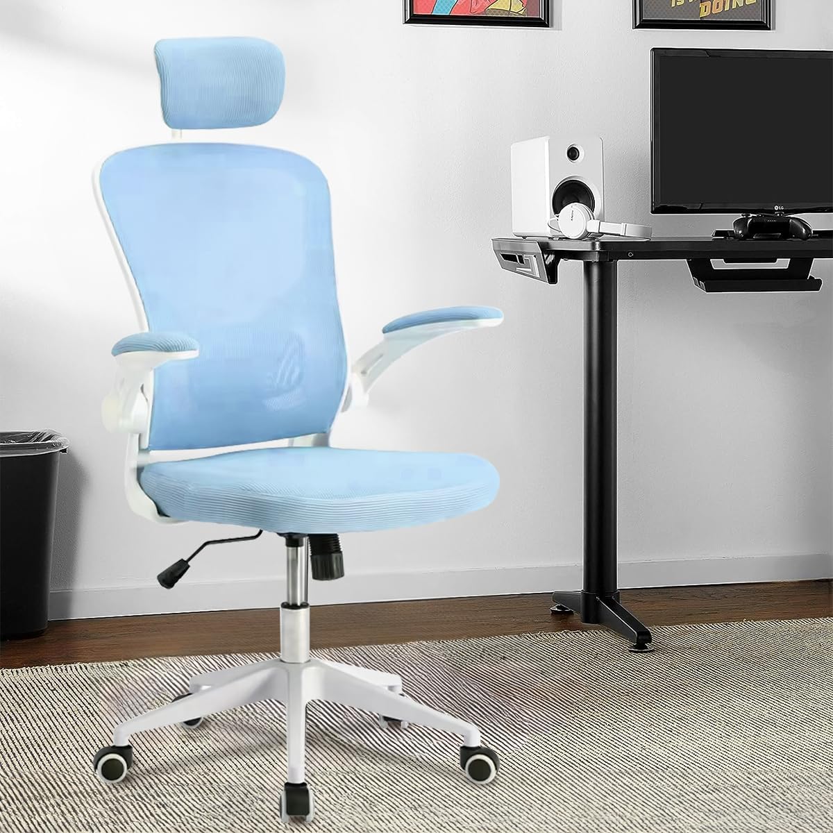 Cadeira de escritório ergonômica com estofado de mesh(Preto)