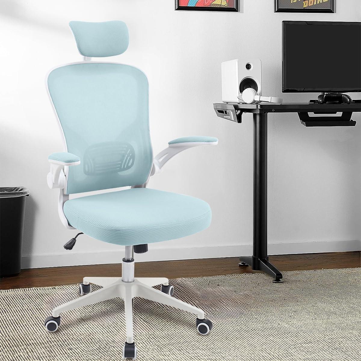 Cadeira de escritório ergonômica com estofado de mesh(Preto)