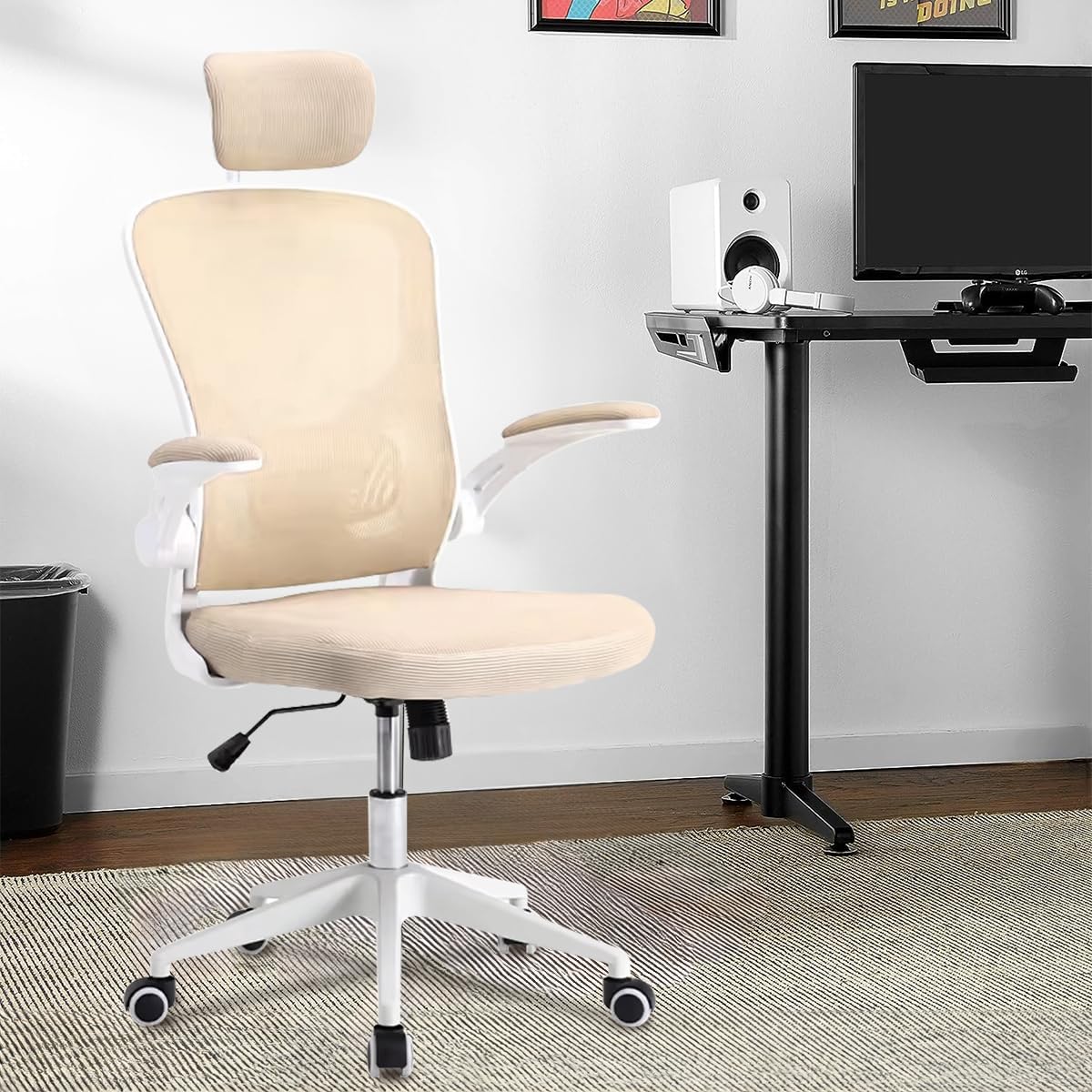 Cadeira de escritório ergonômica com estofado de mesh(Preto)