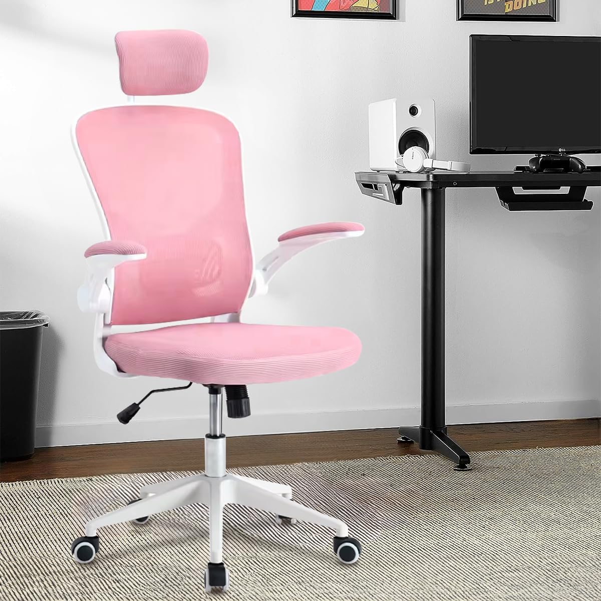 Cadeira de escritório ergonômica com estofado de mesh(Preto)