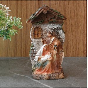 Presepio Sagrada Familia resina branco e dourado 21 cm