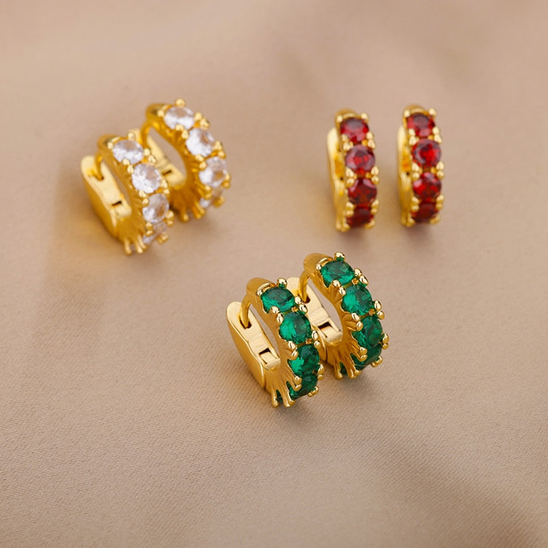 Brinco Cristais Colors Luxo Banho Dourado