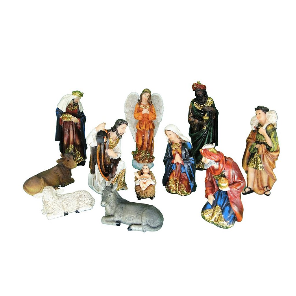 Presépio 11 peças resina importado cor e dourado 22cm