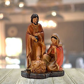 Presepio Sagrada Familia resina branco e dourado 21 cm