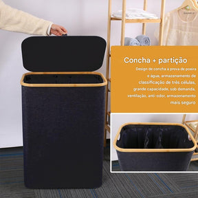 Cesto De Roupa Suja 160L Com Tampa Grande Dobrável 3 Divisórias