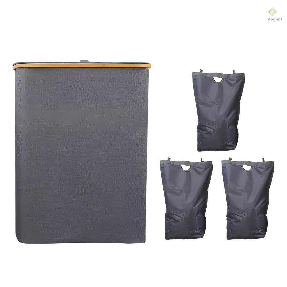 Cesto De Roupa Suja 160L Com Tampa Grande Dobrável 3 Divisórias