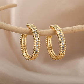Brinco Argola Cravejada Banho Dourado