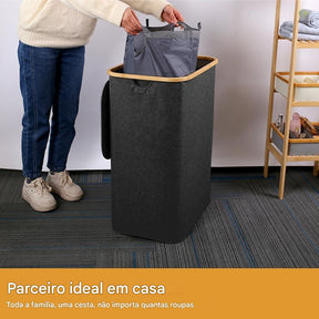 Cesto De Roupa Suja 160L Com Tampa Grande Dobrável 3 Divisórias