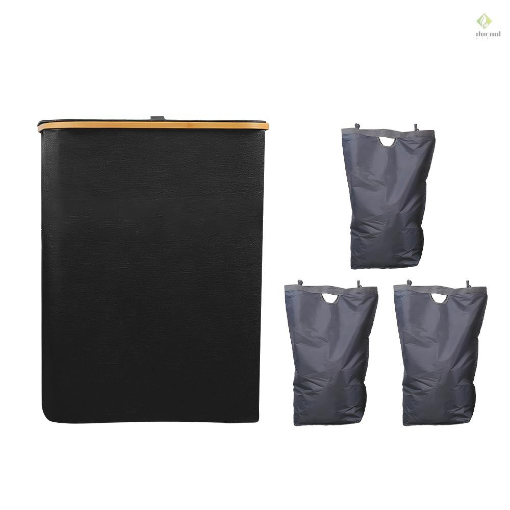Cesto De Roupa Suja 160L Com Tampa Grande Dobrável 3 Divisórias